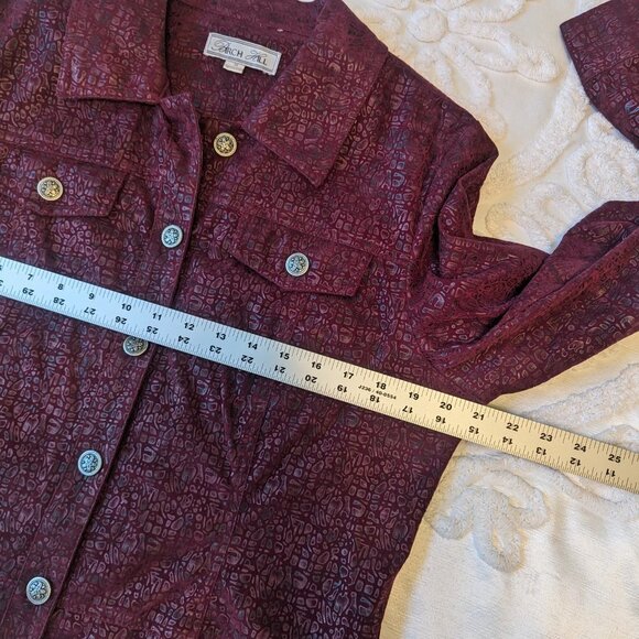 Birch Hill velvet burn out snakeskin effect maroon bomber jacket Medium EUC - Picture 5 of 11